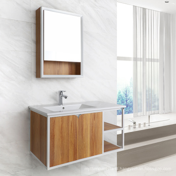 wholesale hanging Modern Wood Color Stainless Steel Bathroom Vanity With  Mirror Cabinet set
